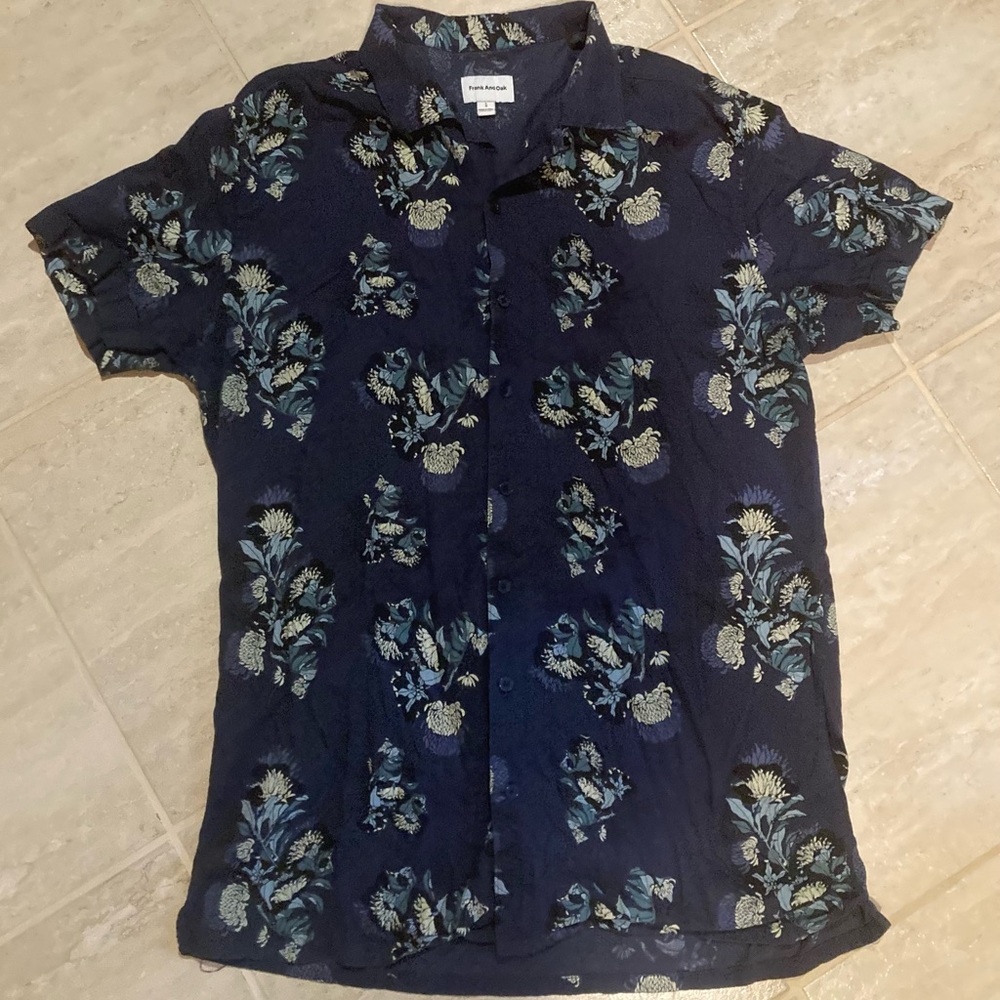 Frank & Oak Navy Floral Casual Button Down Shirt